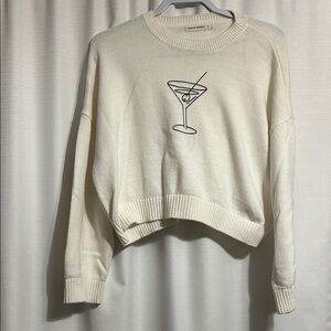 moon & madison Cream Crewneck Sweater with Martini Graphic